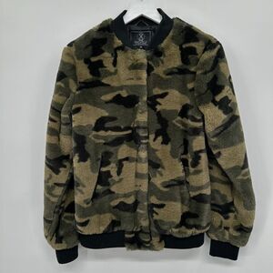 Rino Pelle Bomber Jacket Coat Camo Size 38 Small Womens Pockets‎ Lined Faux Fur